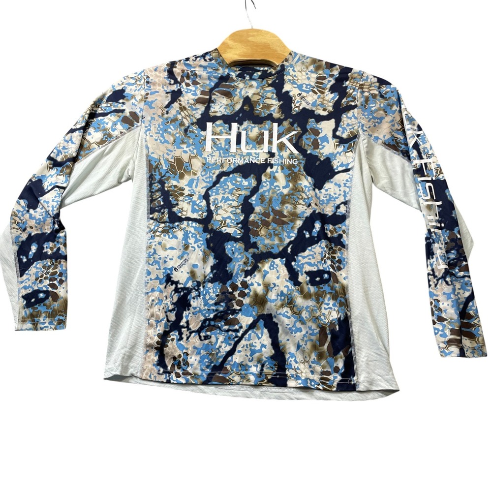 HUK Performance Large Long Sleeve Fishing Jersey 100% Polyester (2 small pulls)
